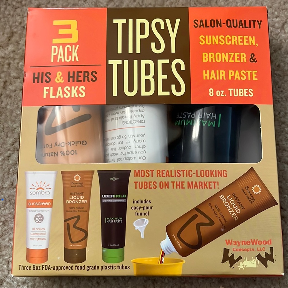 NWT Tipsy Tubes Flasks Vacation Beach Concealed Drinks White Elephant Funny Gift